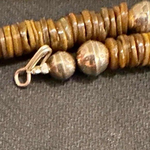 Hand Crafted One of a Kind Jasper/Shell/Bone/Turquoise-Sterling Silver Necklace - Picture 4 of 4